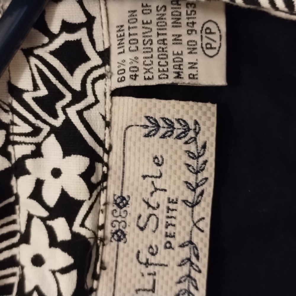⭐ Linen/cotton Flower Print with Sequence Long Sleeve Top Blouse Summer P petite - Picture 3 of 11